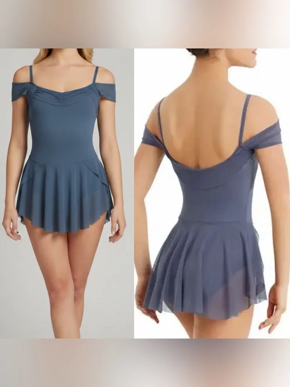 WEISSMAN Balera Dance Costume blue Off The Shoulder Mesh Dress D10690 SA adult